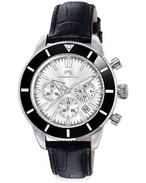 Porsamo Bleu Brandon 44mm Stainless Steel Case & Leather Strap Chronograph Watch - Black