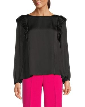 The Kooples Pleated Ruffle Trim Top - Black