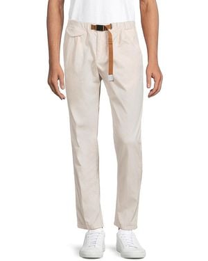 White Sand Herringbone Pleated Slim-Fit Trousers - Natural