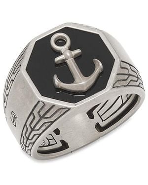 John Hardy Id & Onyx Anchor Signet Ring - Metallic