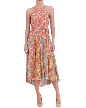 Vince Camuto Floral Pleated Midi Dress - Pink