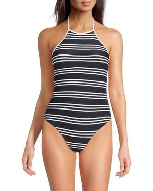 WeWoreWhat Striped Halter One-Piece Swimsuit - Blue