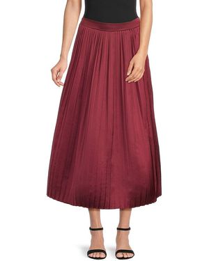 Lea & Viola Satin Pleated Midi-Skirt - Red
