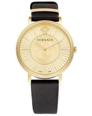 Versace V-Eternal Ip & Guilloché Dial Leather-Strap Watch/38Mm - White