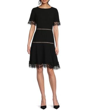 FOCUS BY SHANI Lace Trim Dress - Black