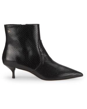 Stuart Weitzman Mara Snakeskin Embossed Leather Ankle Boots - Black