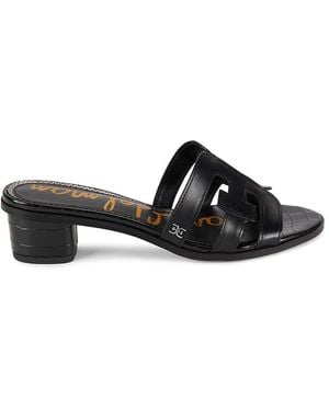 Sam Edelman Illie 30Mm Block-Heel Croc-Embossed Sandals - Black