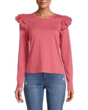 Joe's Jeans Ruffle Eyelet Sleeve Top - Red