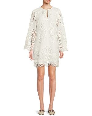 Johnny Was Elandra Embroidered Eyelet Shift Dress - White