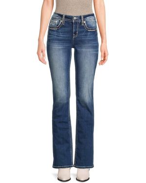 Miss Me Broken Saddle Stitch Bootcut Jeans - Blue