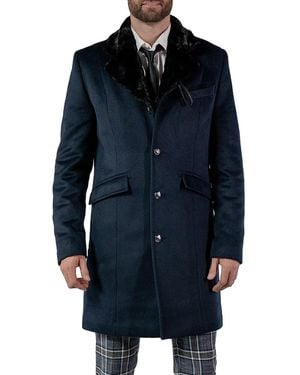 Woodpecker Faux Fur-Trim Wool Coat - Blue