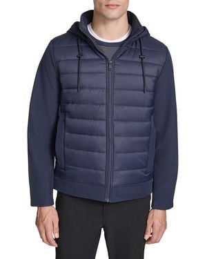 Kenneth Cole Mixed-Media Quilted Hooded Slim Fit Jacket - Blue