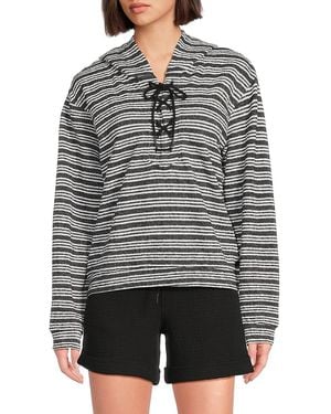 Andrew Marc Striped Lace-Up Hoodie - Grey