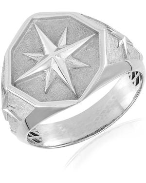 Saks Fifth Avenue Sterling North Star Signet Ring - Grey
