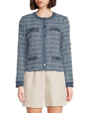 Saks Fifth Avenue Mixed-Media Round Neck Jacket - Blue