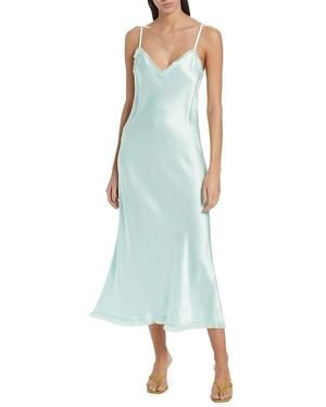Vince Satin Frayed-Edge Cami Midi-Dress - Blue