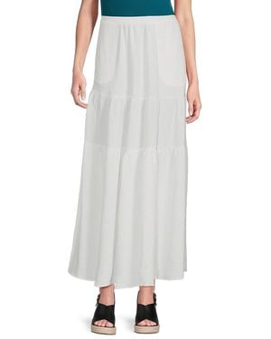 Bobeau Solid Tiered Maxi Skirt - White