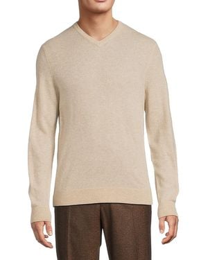 Saks Fifth Avenue 100% Cashmere V-Neck Sweater - Natural