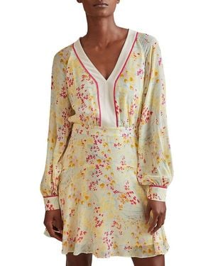 Reiss Molly Floral Puff-Sleeve Minidress - Natural