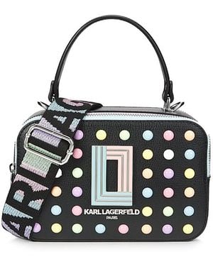 Karl Lagerfeld Simone Embellished Logo Leather Two Way Camera Bag - Black