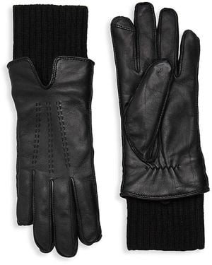 Saks Fifth Avenue Faux Fur-Lined Leather Gloves - Black