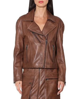 Walter Baker Sammy Washed Leather Biker Jacket - Brown