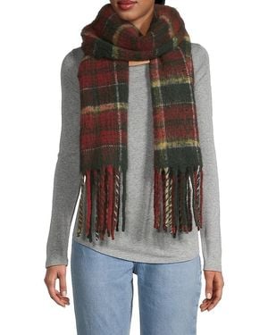 Saks Fifth Avenue Oversized Plaid Fringe Scarf - Red