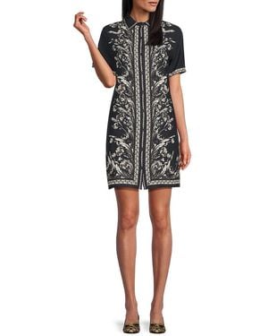 Max Studio Embroidered Linen-Blend Minidress - Black