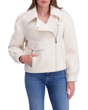 Kensie Boucle Asymmetric Moto Jacket - White