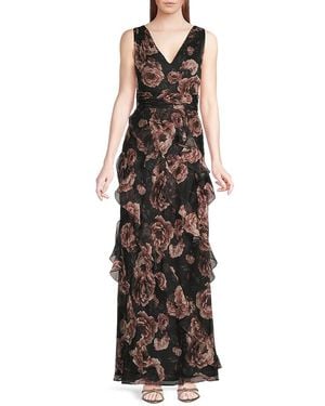 Mikael Aghal Ruffled Floral A-Line Gown - Multicolour