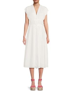 Lea & Viola Poplin Cinch-Waist Midi-Dress - White