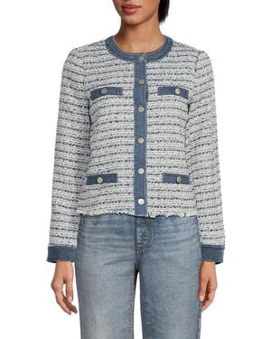 ecru Mix Media Tweed Jacket - Blue