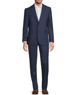 Saks Fifth Avenue Micro Check Wool Blend Regular-fit Suit - Blue