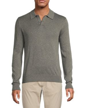 Saks Fifth Avenue Cotton-Blend Long-Sleeve Polo Shirt - Grey