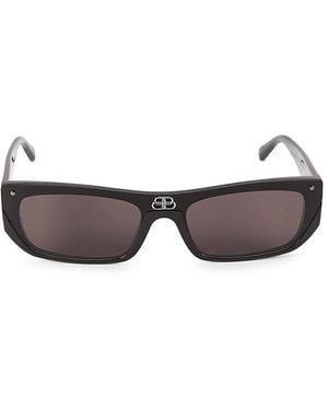 Balenciaga 54Mm Rectangle Logo Temple Sunglasses - Black