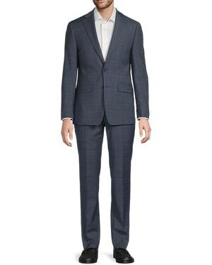 Calvin Klein Wool-Blend Plaid Slim Suit - Blue