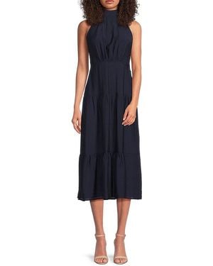 Sam Edelman High Neck Pleated Midi-Dress - Blue