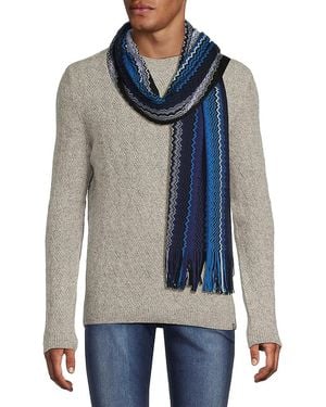 Missoni Chevron Wool Blend Fringe Scarf - Blue