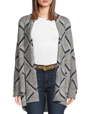 Joseph A Diamond-Pattern Open Cardigan - Grey
