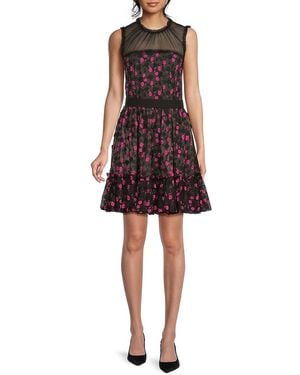 Zac Posen Floral Illusion Fit & Flare Mini Dress - Red