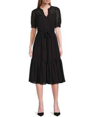Tahari Eyelet-Trim Shirtdress - Black