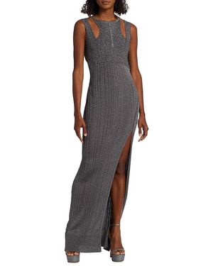 Hervé Léger Herve Leger Metallic Ribbed Column Gown - Grey