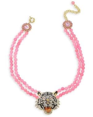 Eye Candy LA Luxe Rose Quartz & Glass Crystal Tiger Pendant Necklace - Pink