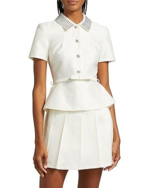 Self-Portrait Diamante Taffeta Peplum Minidress - White