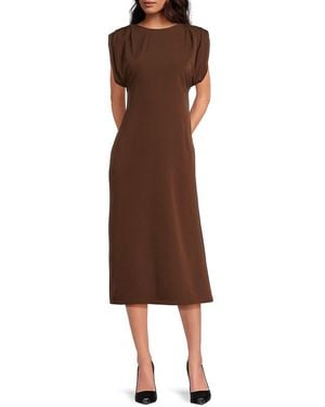AREA STARS Jera Solid Pleated Midi-Dress - Brown
