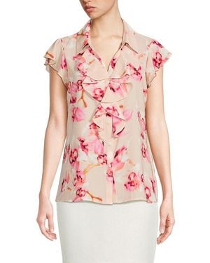 Calvin Klein Ruffle-Trim Floral Blouse - Pink