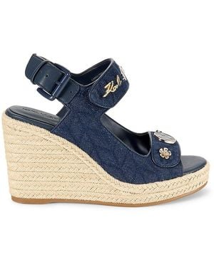 Karl Lagerfeld Carolyna Denim Espadrille Wedge Sandals - Blue