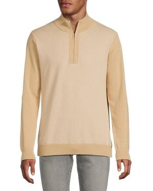 HUNTER Cotton Half-Zip Mock Turtleneck Sweater - Natural