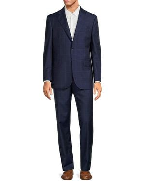 Saks Fifth Avenue Classic Fit Windowpane Check Wool Suit - Blue