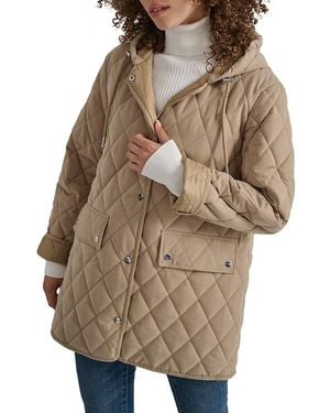 DKNY Quilted Hooded Longline Jacket - Brown